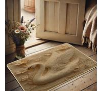 Elegant Swan Paillasson beige à motif floral pour décoration d'intérieur saisonnière, caoutchouc naturel, antidérapant, absorbant la poussière, facile à nettoyer, 73,6 x 43,2 cm