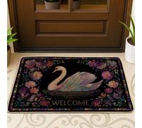 Elegant Swan Paillasson noir à motif floral pour intérieur et extérieur, décoration saisonnière, antidérapant, imperméable, absorbant la poussière, entretien facile, 73,6 x 43,2 cm