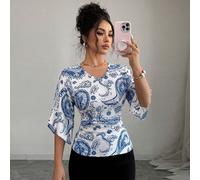 Élégant t-shirt décontracté à col en V et manches chauve-souris avec imprimé cachemire, convient pour le port quotidien, la plage, les vacances, les déplacements, dernier design 2026 L,M,S,XLImprimés