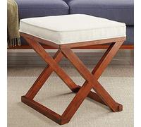 Élégant tabouret rembourré en lin avec pieds robustes en bois d'hévéa, petite chaise d'appoint moderne pour salon, chambre à coucher et salle à manger
