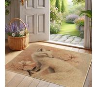 Élégant tapis de bienvenue d'automne beige motif renard pour décoration intérieure et extérieure, écologique, antidérapant, absorbant la poussière, facile à nettoyer, 73 x 43 cm