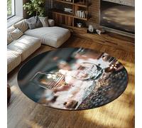 élégant Tapis Rond antidérapant Lavable Romantique et Beau Doux Cercle Tapis pour Le Salon Chambre à Manger Maison café décor 61cm（Rond）