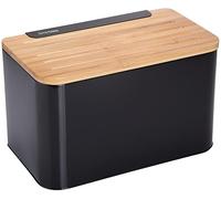 KINGHOFF Boîte à pain KH-1071 Acier 35 x 20,4 x 21,5 cm Design contemporain Couvercle bois Noir