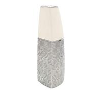 Élégant Vase décoratif Moderne en céramique, Motif Voile argenté, Blanc, env. 11 x 9,5 x 30 cm.