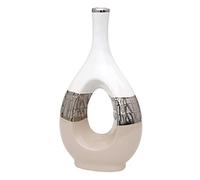 Dekohelden24 213103 Vase Ovale décoratif en céramique avec Trou Cappuccino/argenté/Blanc 18 x 9 x 33,5 cm