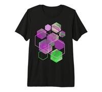 Élégant Vert Vif Violet Hexagonal Formes Modernes Mania T-Shirt Haut de Gamme