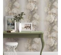 Élégant Vinyle Papier Peint Erismann 10513-27 Aurora Floral Panneau Mural Taupe