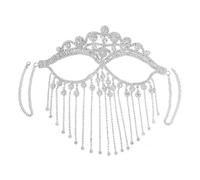 Élégant voile à pompons pour femme - Chaîne en strass - Accessoire de visage pour bal masqué - Danse