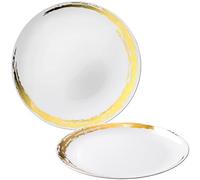 Elegant Whisk Collection Lot de 2 plateaux de service ronds en plastique, blanc/doré, 35,6 cm - Plateau élégant pour toutes les occasions | Parfait pour le divertissement et l'organisation de la