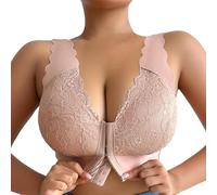 Elegant wire-Free Lace Bra with Front Closure for Comfortable Wearing at Home and in Leisure September Offers, Beige, 40C(Beige,40D)