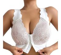 Elegant wire-Free Lace Bra with Front Closure for Comfortable Wearing at Home and in Leisure September Offers, White, 38D(White,46C)