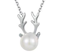 Elegant Women Necklace White Pearl Elk Antler Shape Fashion Style 44X1.2X2CM