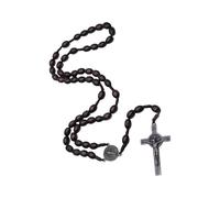 Elegant Wooden Rosary Necklace with Cross Pendant - Stylish Religious Jewelry for Men and Women