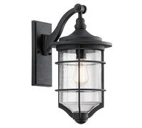 Élégante Applique Murale HUGH Noir Acier Verre IP44 Lampe De Jardin Maritime