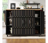 Élégante armoire de cuisine 110 cm - Portes coulissantes - Pliable pour des soirées agréables - 3 tiroirs - Porte-serviettes - 4 roulettes - Noir - Parfait pour les appartements modernes