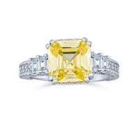 Élégante Bague De Fiançailles De Style Art Déco 2Ct Canary Yellow AAA CZ Square Asscher Cut Pour Femmes Baguettes Side Stone Band .925 Argent Sterling