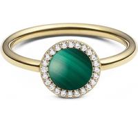 Elégante bague dorée à l'or fin avec malachite et cristaux Audrey DW0040133 - Circonférence : 50 mm.
