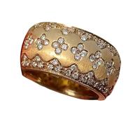 Élégante bague rétro trèfle à quatre feuilles zircon ton or large bande bijoux en cuivre pour femmes fêtes et occasions spéciales Banquet Party Accessoires pour femmes, taille unique, Comme décrit