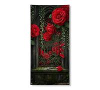 Élégante bannière de porte décorative à motif de rose vintage, décoration murale de jardin, intérieur ou extérieur, festival de printemps, fournitures de vacances 91,4 x 183 cm