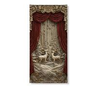 Élégante bannière de porte décorative avec motif de cerf - Scène de forêt vintage avec rideau - Vacances d'hiver - Décoration intérieure et extérieure - 91,4 x 183 cm