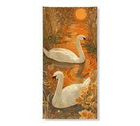 Élégante bannière décorative de porte en forme de cygnes - Scène artistique de l'eau orange - Décoration de porte d'entrée - Intérieur ou extérieur - Toile de fond saisonnière à suspendre