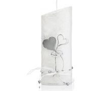 Elégante bougie de mariage Cœurs d'argent & anneaux blancs, décoration de table mariage & noces d'argent Bougie 220x85mm