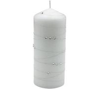 Élégante bougie pilier - Bougie de table - Bougie décorative en cire avec motif de pierre précieuse - Bougie bol décoratif - H x Ø : 16 x 7 cm - Rayures argentées - Blanche