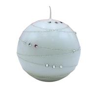 Élégante bougie sphérique, bougie de table, bougie décorative en cire avec motif de pierre précieuse, bougie décorative en forme de boule de 8 cm, rayures argentées, en blanc.