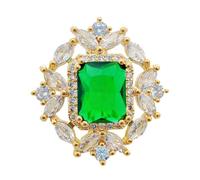 Élégante broche de col avec pierre centrale verte entourée de zircons synthétiques transparents - Broche de luxe haut de gamme pour femme