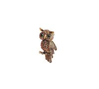 Élégante broche en forme de hibou avec strass, accessoire vintage pour veste ou robe, Medium, Métal non précieux, Jade