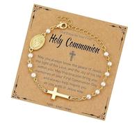 Élégante chaîne religieuse vintage en acier inoxydable avec perles - Convient aux enfants amateurs de mode, Holy Communication5, Comme décrit, Comme décrit.