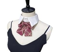 Élégante chemise à faux col détachable avec nœud papillon pour jeunes femmes université lycée étudiant uniforme décontracté col, Treillis rouge vin, Taille unique