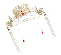 Élégante coiffe de mariée avec motif phénix et pompons délicats pour mariages et célébrations sur le thème chinois