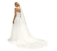 Élégante coiffe de mariée longue, ornée de dentelle brodée, pour un mariage de style cathédrale. (Beige, One Size)