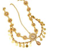 Élégante coiffe indienne dorée avec pièce de monnaie et strass pour femme, accessoire de mariage, usage quotidien, chaîne de tête en strass, taille unique, Comme décrit, Comme décrit.