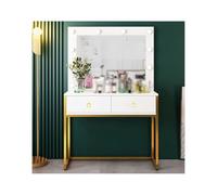 Élégante coiffeuse de maquillage avec miroir LED de 120 cm pour femmes et filles - Meuble élégant en or blanc pour chambre à coucher