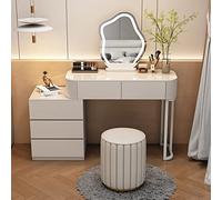 Élégante coiffeuse de maquillage avec miroir nuage et lumières LED Blanc 100 cm Comprend un tabouret rembourré, un meuble de chambre simple pour un maquillage glamour.