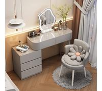 Élégante coiffeuse de maquillage avec miroir nuage et lumières LED - Tabouret rembourré - Design simple pour chambre à coucher - Couleur grise - 100 cm - Parfait pour les essentiels de beauté