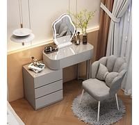 Élégante coiffeuse de maquillage avec miroir nuage et lumières LED, tabouret rembourré, design simple et élégant pour chambre à coucher, finition blanche, taille 120 cm.