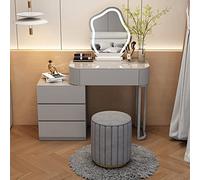 Élégante coiffeuse de maquillage avec miroir nuage et lumières LED - Tabouret rembourré gris - Coiffeuse simple pour chambre à coucher - 80 cm