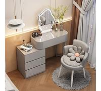 Élégante coiffeuse de maquillage avec miroir nuage et lumières LED - Tabouret rembourré gris - Design simple pour chambre à coucher - 80 cm