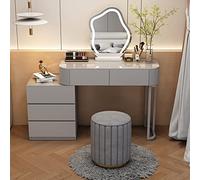 Élégante coiffeuse de maquillage avec miroir nuage LED et tabouret rembourré, coiffeuse simple pour chambre à coucher, gris, 100 cm, parfaite pour une décoration d'intérieur élégante.