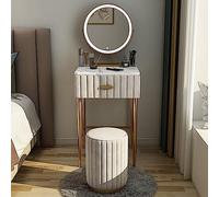 Élégante coiffeuse grise avec miroir et lumières, coiffeuse compacte avec tiroirs, tabouret de chambre élégant, design compact de 40 cm pour dressing