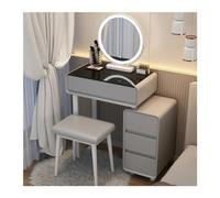 Élégante coiffeuse lumineuse avec 4 tiroirs et armoire de rangement - Coiffeuse élégante grise et blanche pour femmes et filles - Ensemble de coiffeuse moderne de 70 cm pour chambre à coucher