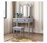 Élégante commode grise en bois massif - Petite coiffeuse américaine pour chambre à coucher, meubles de luxe légers de style européen pour femmes