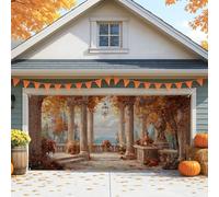 Élégante couverture de porte de garage vintage avec feuilles d'automne, grande bannière décorative pour intérieur et extérieur, parfaite pour Halloween et Thanksgiving, 390 x 180 cm