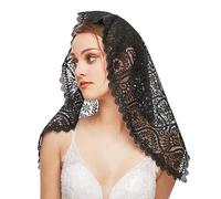 Élégante écharpe de douche de mariée en dentelle Mantilla voile de masse latine accessoire de coiffure avec motif creux en dentelle foulard de mariée, Noir , Taille unique