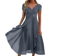 élégante en Mousseline avec col et empiècement en Dentelle, idéale pour Une soirée décontractée en qu'invitée. (Grey, XL) #72