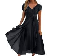 élégante en Mousseline avec col et empiècement en Dentelle, idéale pour Une soirée décontractée en qu'invitée. (Black, XL) #72