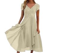 élégante en Mousseline avec col et empiècement en Dentelle, idéale pour Une soirée décontractée en qu'invitée. (Beige, XXXL) #342